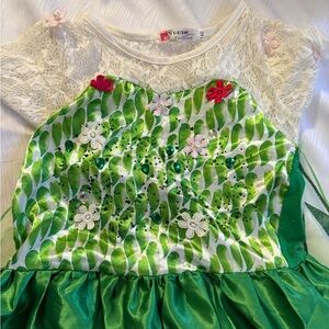 Girls Fairy, Garden Party, Runway Model Costume Green Floral Lace Satin Sz 8/10